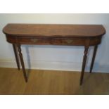 A new walnut D shaped 2 drawer hall / side table, made by a local craftsman to a high standard, 76cm