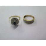 Two 18ct yellow gold diamond rings, sizes R and T, total approx 9.3 grams, some usage marks but