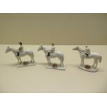 Three crested ware jockeys and racehorses Carlton China and Arcadian. Pretty and Co and Hobbs bros