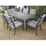 A Bramblecrest metal and poly top garden / patio 6 seat set with cushions, table 72cm tall x 160cm x