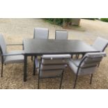 A Bramblecrest metal and poly top garden / patio 6 seat set with cushions, table 74cm tall x 200cm x