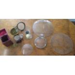 A 12 5/16" convex clock glass, an 11 3/4" clock glass, 2 x 5 3/4" convex glasses and assorted