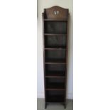 A circa 1900's Arts and Crafts oak tall / slim 7 shelved open bookcase, 175cm tall x 38cm x 21cm