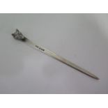 A silver foxs' head letter opener, 13cm long, Chester 1924/25 Asprey & Co Ltd, approx 0.6 troy oz,