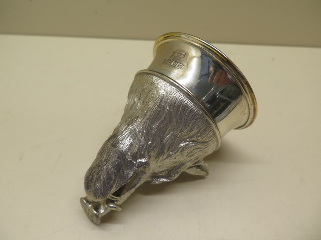 A good silver hogs head stirrup cup with gilt interior, London 1988 S & Co Ltd, approx 13 troy oz - Image 3 of 9