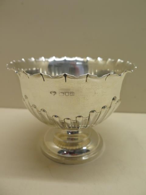 A petal bowl, 13cm diameter x 9.5cm tall with fluted edge, London 1900 C & SC, good condition,