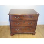 An 18th century mahogany 3 drawer chest on bracket feet, 78cm tall x 85cm x 53cm, some wear and