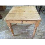 A stripped pine Victorian kitchen table with a drawer, 75cm tall x 72cm x 70cm