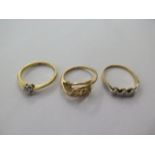 Three 18ct yellow gold rings, sizes K,P,Q, total approx 6.3 grams