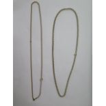 Two 9ct yellow gold chains each 50cm long, total approx 17.6 grams, both clasps good