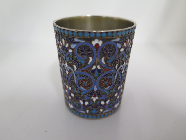 A Russian Klingert 84 silver and enamel beaker, 5.6cm tall, and an 84 silver and enamel spoon 13.5cm - Image 4 of 17