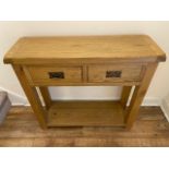 An oak 2 drawer hall table, 90cm wide x 81cm high x 30cm deep