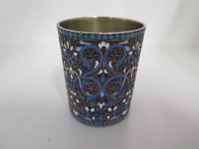 A Russian Klingert 84 silver and enamel beaker, 5.6cm tall, and an 84 silver and enamel spoon 13.5cm - Image 5 of 17