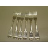 A set of 6 fiddle pattern table forks, Sheffield 1897 JD and S, WGC monogram, approx 14 troy oz