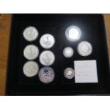 A collection of silver proof coins, 6 Britannia's 2 x £1 coins, a crown and a 50 pence piece, approx
