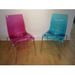 Two Italian design perspex and chrome side chairs, 85cm tall, small usage marks but generally good