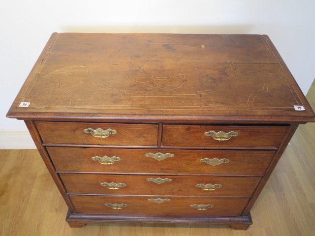 An 18th century line inlaid walnut 5 drawer chest with panelled sides and back on shaped bracket - Image 3 of 13