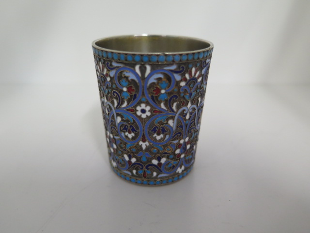 A Russian Klingert 84 silver and enamel beaker, 5.6cm tall, and an 84 silver and enamel spoon 13.5cm - Image 3 of 17