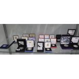 A collection of silver proof Piedfort coins, 6 x 50 pence, 8 x £1x 5 x £5, one 5 pence and one 20