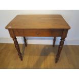 A Victorian single drawer side table on turned legs, 74cm tall x 79cm x 53cm