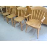 A modern beechwood kitchen armchair and 3 kitchen chairs