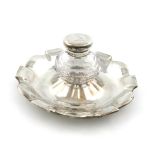 A Victorian silver-mounted glass inkwell, by Charles and George Fox, London 1857, lobed circular