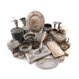 A mixed lot of silver and metalware, comprising Indian items: a bowl and cover, chased foliate