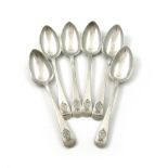 A set of six George III silver regimental dessert spoons, The Royal Cornwall and Devon Miners
