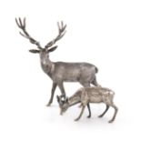 A modern silver model of a stag, maker's mark over-struck, London 1967, modelled in a standing