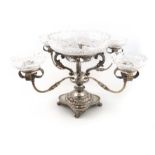 A modern silver épergne, by W I Broadway & Co., Birmingham 1987, baluster column with foliate