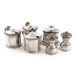 A mixed lot of silver condiments, comprising: a Victorian mustard pot, by Charles and George Fox,