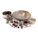 A mixed lot, comprising silver items, a George III waiter, London 1782, later decoration, engraved