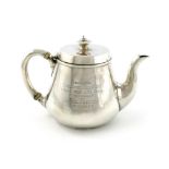 λA Victorian silver regimental bachelor's teapot, the 15th (Yorkshire East Riding) Regiment of Foot,