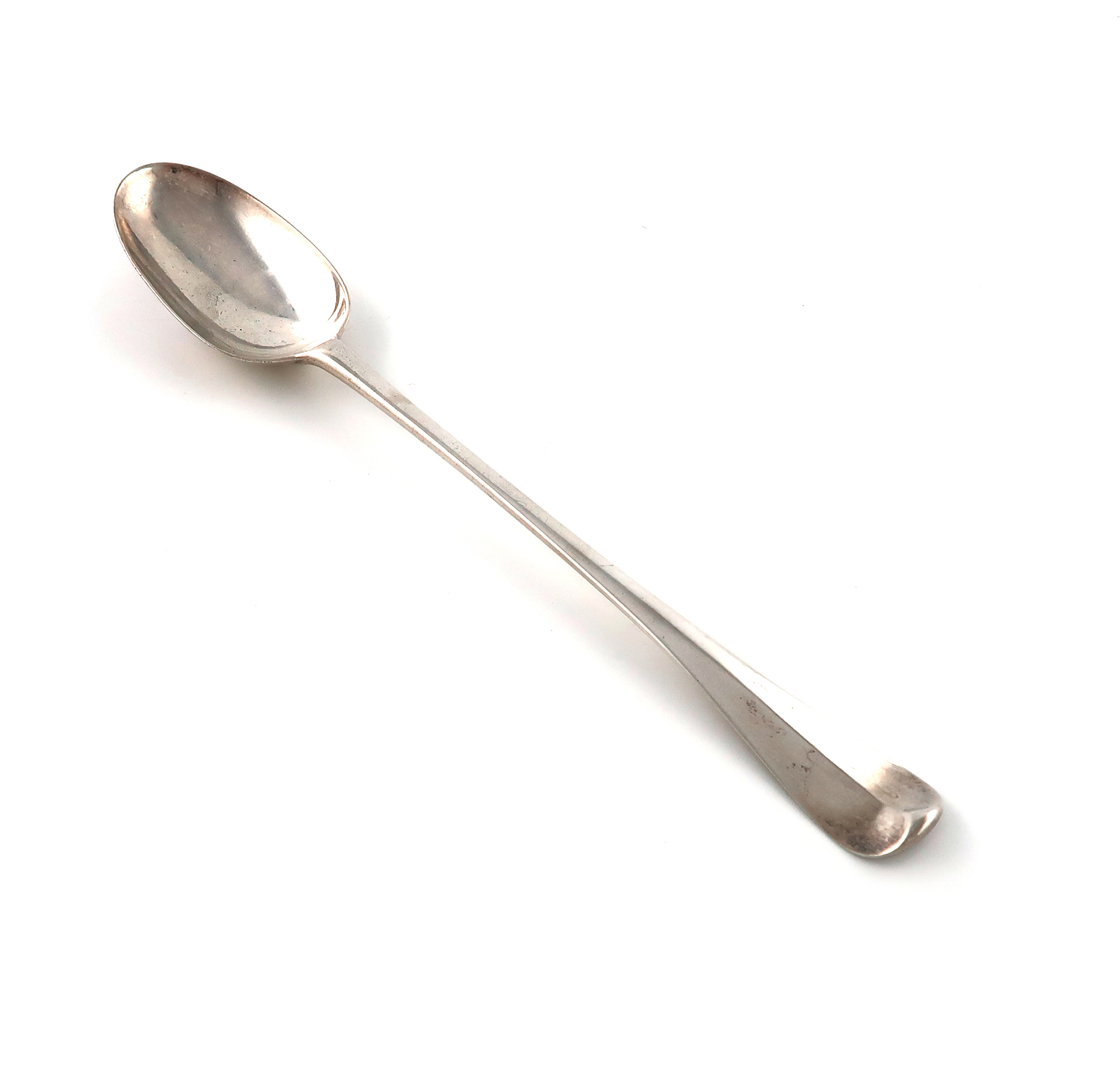 An early 18th century silver Hanoverian Rat-tail pattern basting spoon, maker's mark only four