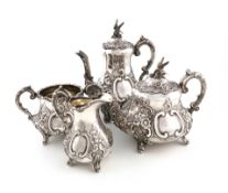 λA four-piece Victorian silver tea and coffee set, by Robert Harper, London 1861, baluster form,