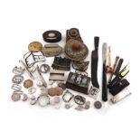 A mixed lot, comprising silver items: ten buckles, a rattle, three buttons, a pair of cufflinks,