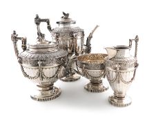 λA four-piece Victorian silver tea and coffee set, by John Mappin, London 1888, tapering fluted