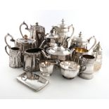 λA mixed lot of electroplated items, comprising: a Victorian four-piece tea set, by T.B and Sons,