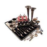 A mixed lot, comprising silver items: a cased set of twelve cake forks, pierced terminals,