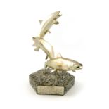 ‡ By David Wynne a modern silver sculpture 'The Leaping Salmon', maker's mark of JM over MG,