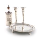 A mixed lot of silver items, various dates and makers, comprising: a George III tea pot stand,