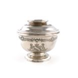 A George II silver sugar bowl and cover, by George Jones, London 1743, circular form, chased foliate