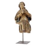 A GILTWOOD AND POLYCHROME FIGURE OF A FEMALE SAINT ITALIAN OR SPANISH, 17TH / 18TH CENTURY later