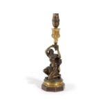 A FRENCH GILT AND PATINATED BRONZE FIGURAL TABLE LAMP EARLY 19TH CENTURY AND LATER of a classical