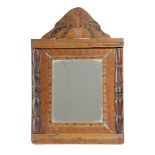 A FOLK ART PAINTED PINE WALL MIRROR POSSIBLY AMERICAN, LATE 19TH CENTURY the rectangular plate