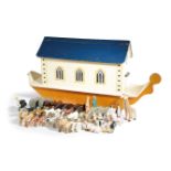 A CARVED AND PAINTED WOOD NOAH'S ARK MID-20TH CENTURY the interior with stamped mark 'Made in