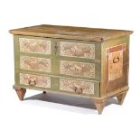 A FOLK ART PAINTED PINE MARRIAGE CHEST CENTRAL EUROPE, 19TH CENTURY the hinged top revealing a