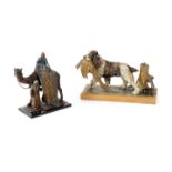 TWO AUSTRIAN COLD PAINTED METAL TABLE LIGHTERS FIRST HALF 20TH CENTURY one in the form of a