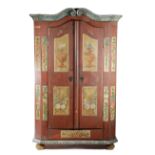 A FOLK ART PAINTED PINE MARRIAGE ARMOIRE POSSIBLY TYROLEAN, 19TH CENTURY painted with panels of