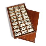 AN EARLY VICTORIAN BONE SPELLING ALPHABET C.1840-50 in a mahogany case with a sliding cover, the